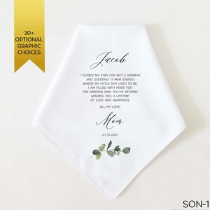 Wedding Gift for SON from Parents. Wedding Gift for Son from Mom. Personalized Wedding Handkerchief, Son Wedding Day Gift from Mom, Son Gift