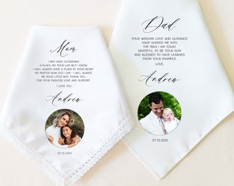 CUSTOM PHOTO Wedding Gift for Parents of the Groom, Personalized Wedding Handkerchief, Mother of the Groom Gift, Father of the Groom Gift