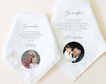 CUSTOM PHOTO Grandma Wedding Gift, Grandpa Gift, Grandmother of the Bride or Groom, Personalized Wedding Handkerchief Gift for Grandparents