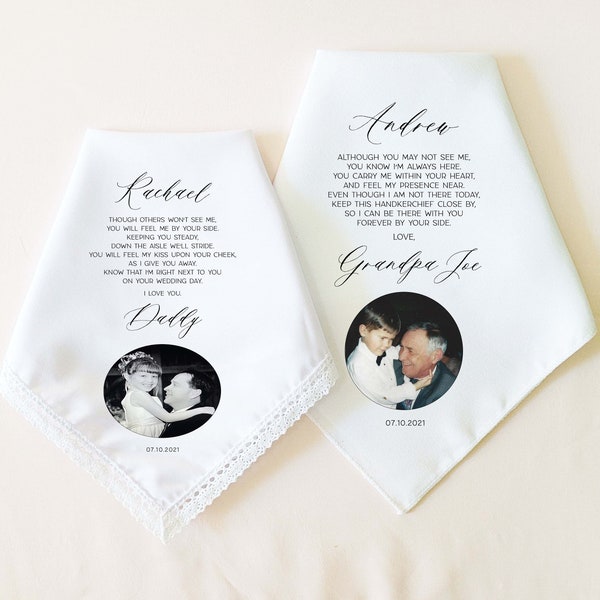 CUSTOM PHOTO Memorial Wedding Gift for Bride, for Groom, Memorial Wedding Handkerchief from Deceased Parent, Grandparent, Lost Loved One