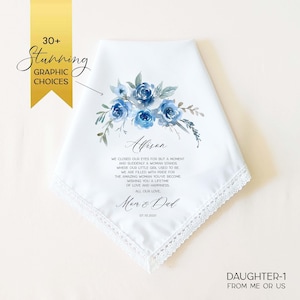 Wedding Gift for Daughter from Parents, Wedding Gift for Daughter from Mom, Personalized Wedding Handkerchief, Something Blue for Bride