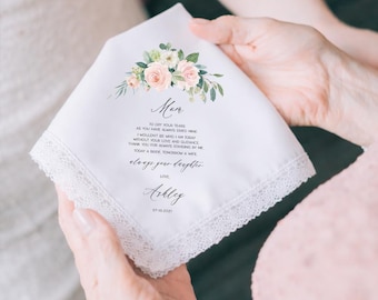Mother of the Bride Wedding Handkerchief, Mother of the Bride Gift from Daughter, Personalized Wedding Keepsake