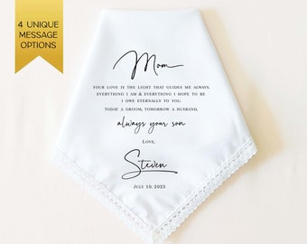 Mother of the Groom Gift, Personalized Wedding Handkerchief for Mother of the Groom, Wedding Gift for Mom from Son, Gift for Mom from Groom