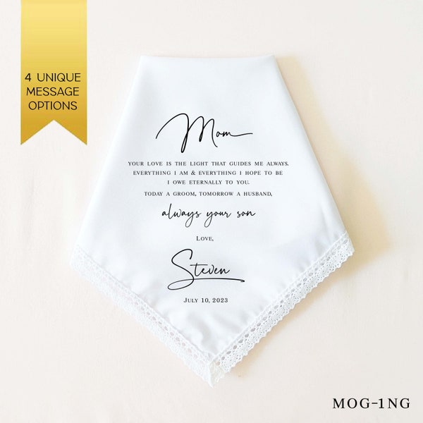 Mother of the Groom Gift, Personalized Wedding Handkerchief for Mother of the Groom, Wedding Gift for Mom from Son, Gift for Mom from Groom