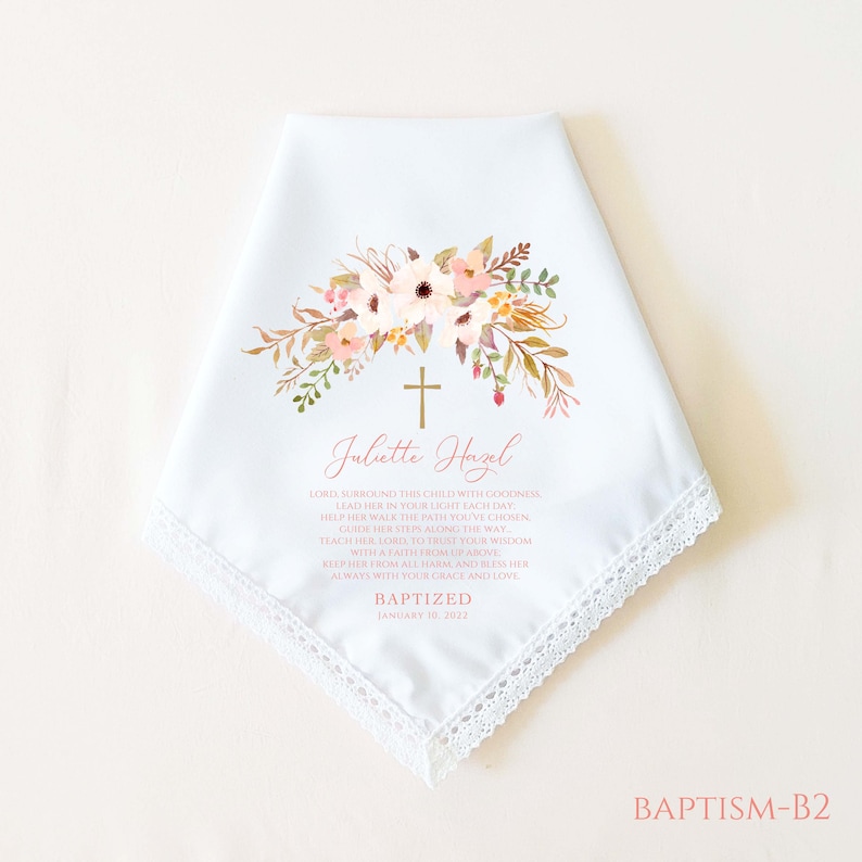 Baptism Gift Girl, Personalized Baptism Handkerchief Gift for Girl, Baptism Gift for Goddaughter, Christening Gift for Girl, Dedication Gift image 2