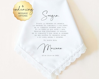 SPANISH Mother in Law Gift, Suegra Gift, Personalized Wedding Handkerchief, Spanish Mother in Law Wedding Gift, Regalo de Boda