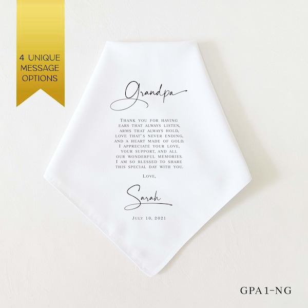 Grandpa Wedding Gift, Grandfather of the Bride Gift, Grandfather of the Groom Gift, Wedding Handkerchief Gift for Grandpa. Personalized Gift