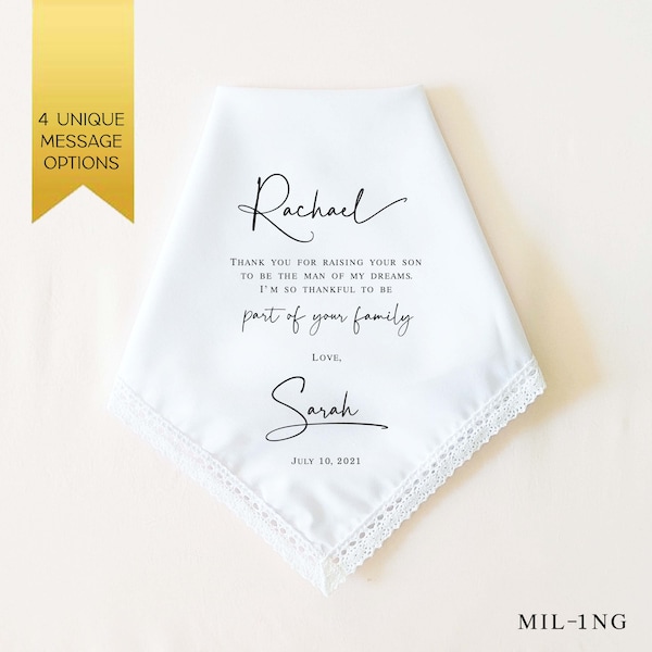 Mother In Law Wedding Gift, Mother of the Groom Gift from Bride, Personalized Wedding Handkerchief Gift for Mother In Law, Thank You Gift