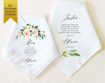Mother of the Bride Gift, Stepfather of the Bride Gift, Personalized Wedding Handkerchief, Wedding Gift for Mom, Wedding Gift for Stepdad
