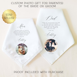 CUSTOM PHOTO Wedding Gift for Parents, Personalized Wedding Handkerchief, Mother of the Bride Gift, Father of the Bride Gift, Parents Gift