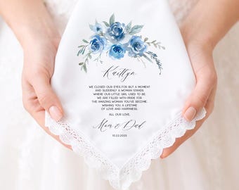 Wedding Gift for Daughter: Wedding Handkerchief, Something Blue for Bride, Wedding Gift for Daughter from Mother, from Parents, Bridal Gift