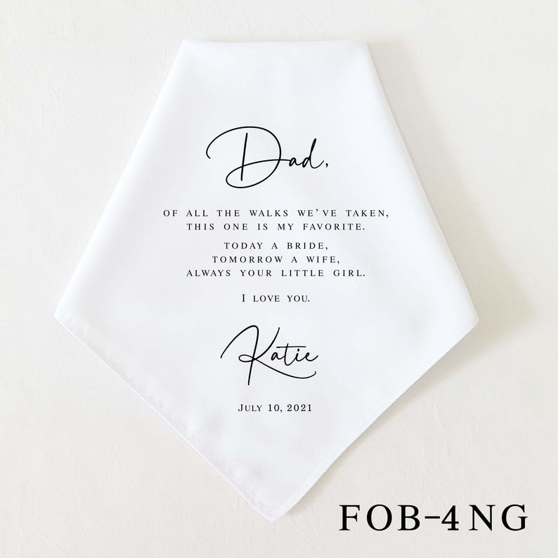 Father of the Bride Gift, Mother of the Bride Gift, Personalized Wedding Handkerchief, Wedding Gifts for Parents, Wedding Keepsake FOB-4NG ONLY