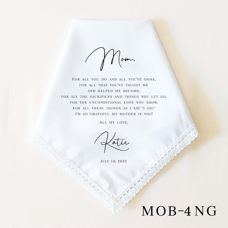Father of the Bride Gift, Mother of the Bride Gift, Personalized Wedding Handkerchief, Wedding Gifts for Parents, Wedding Keepsake MOB-4NG ONLY