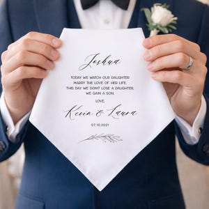 Son in Law Wedding Gift: Personalized Wedding Handkerchief for Son in Law, Wedding Gift for Son in Law from Mother in Law, from In Laws