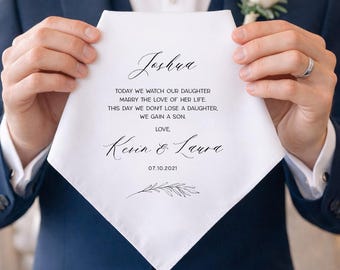 Son in Law Wedding Gift: Personalized Wedding Handkerchief for Son in Law, Wedding Gift for Son in Law from Mother in Law, from In Laws