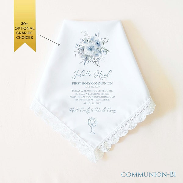 First Communion Gift Girl, Personalized First Communion Handkerchief for Girl, First Communion Gift for Goddaughter, Granddaughter, Daughter