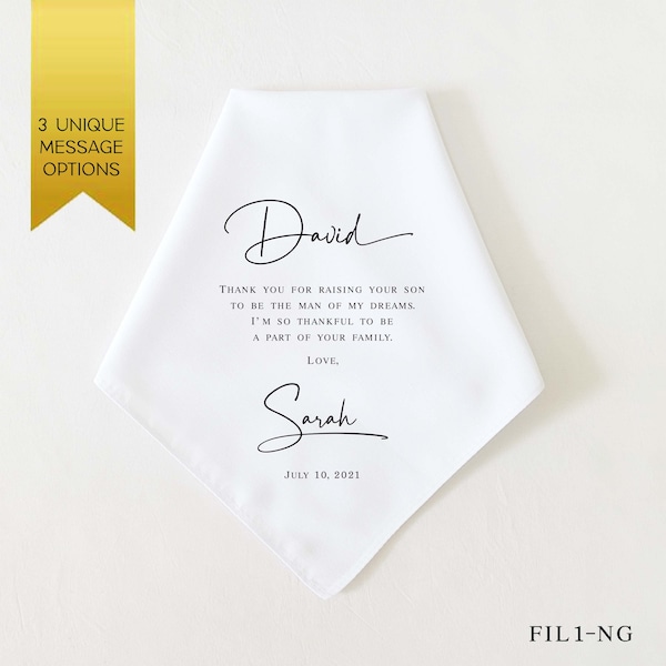 Father In Law Wedding Gift, Father of the Groom Gift from Bride, Personalized Wedding Handkerchief Gift for Father In Law, Thank You Gift