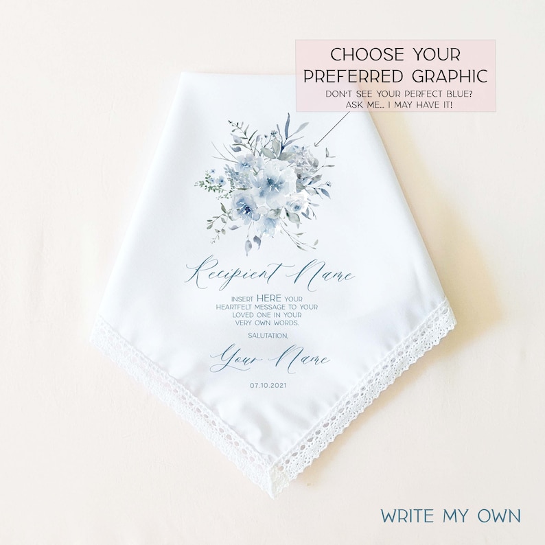 SOMETHING BLUE for Bride Personalized Wedding Handkerchief Gift for Bride, Something Blue Gift for Bridal Shower, Gift for Bride to Be Write My Own