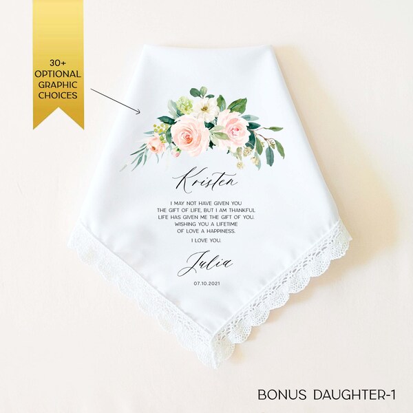 Stepdaughter Wedding Gift, Personalized Wedding Handkerchief Gift for Stepdaughter, Foster Daughter, Bonus Daughter from Stepmom, Bonus Mom