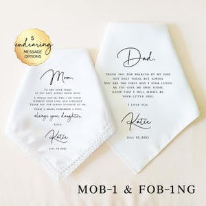 Father of the Bride Gift, Mother of the Bride Gift, Personalized Wedding Handkerchief, Wedding Gifts for Parents, Wedding Keepsake image 1
