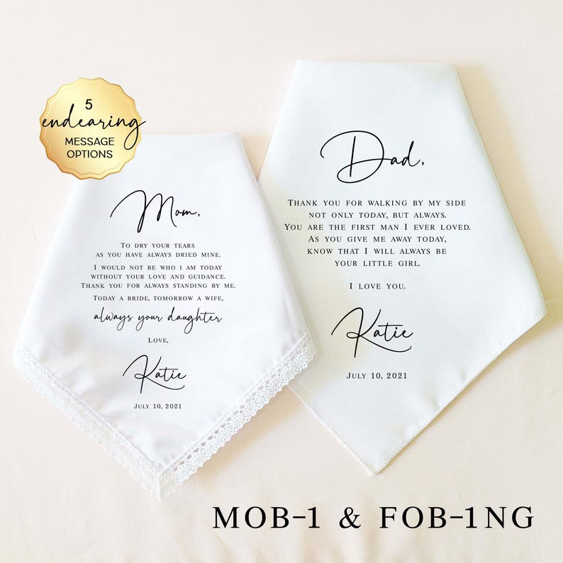 Father of the Bride Gift, Mother of the Bride Gift, Personalized Wedding Handkerchief, Wedding Gifts for Parents, Wedding Keepsake image 1