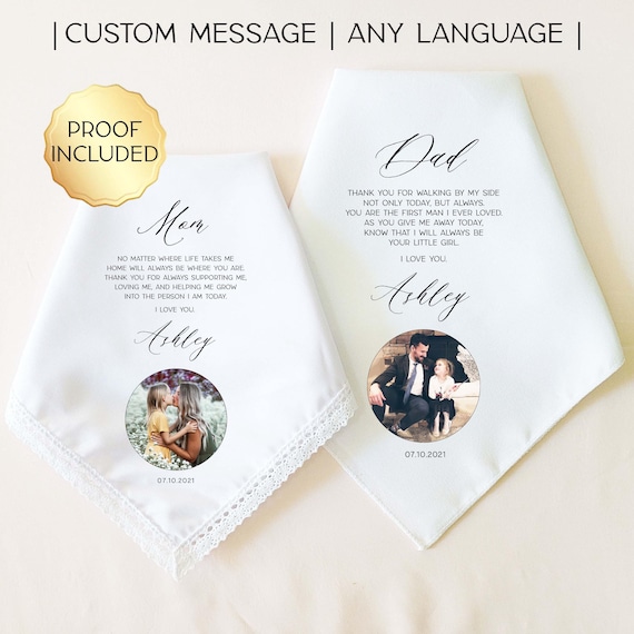 CUSTOM PHOTO Wedding Handkerchief Gift: Wedding Gifts for Parents, Father of the Bride Gift, Mother of the Bride Gift, Parents of the Bride