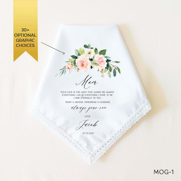 Mother of the Groom Gift, Personalized Wedding Handkerchief for Mother of the Groom, Wedding Gift for Mom from Son, Gift for Mom from Groom