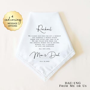 Wedding Gift for Daughter from Mom, from Mom and Dad, Bride Gift from Parents, Personalized Wedding Handkerchief, Wedding Day Gift for Bride