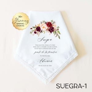 SPANISH Mother in Law Gift, Suegra Gift, Personalized Wedding Handkerchief, Regalo de Boda, Pañuelo de Boda