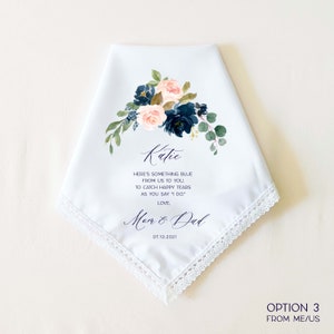 SOMETHING BLUE for Bride Personalized Wedding Handkerchief Gift for Bride, Something Blue Gift for Bridal Shower, Gift for Bride to Be Option 3 Me/Us
