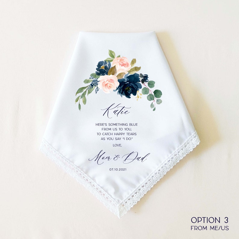 SOMETHING BLUE for Bride Personalized Wedding Handkerchief Gift for Bride, Something Blue Gift for Bridal Shower, Gift for Bride to Be Option 3 Me/Us