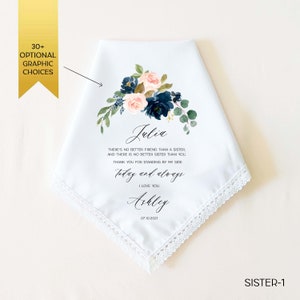 SISTER of the BRIDE Gift, Sister Wedding Gift from Bride, Personalized Wedding Handkerchief, Wedding Gift for Sister on Wedding Day