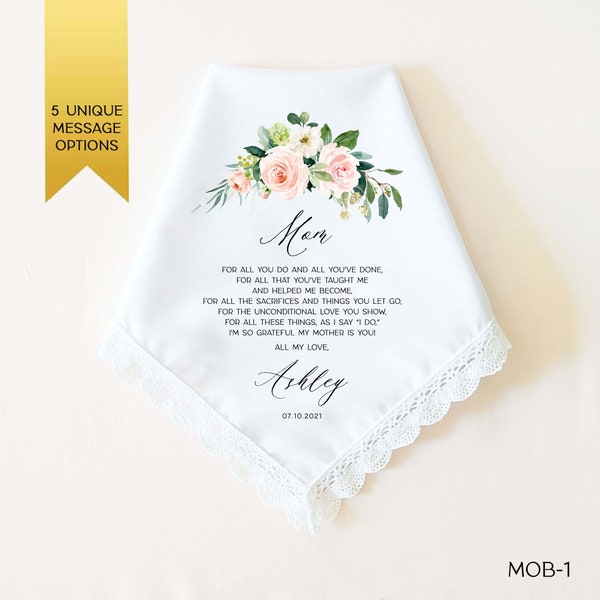 MOTHER of THE BRIDE Gift! Personalized Wedding Handkerchief Gift for Mother of the Bride from Daughter, Wedding Gift for Mom from Bride