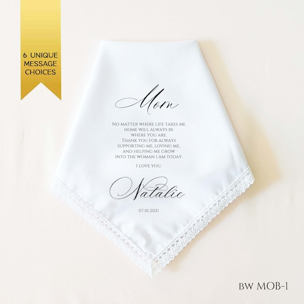 MOTHER of the BRIDE Gift, Personalized Wedding Handkerchief, Wedding Gift for Mom from Daughter, Wedding Gift for Mother of the Bride,