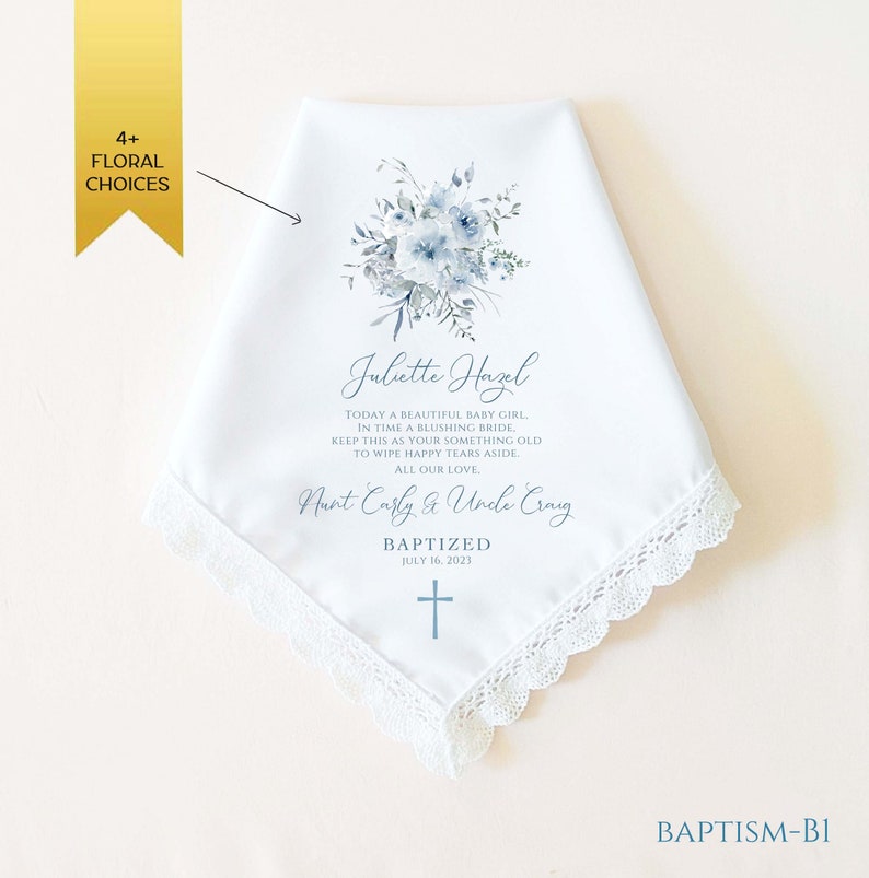 Baptism Gift Girl, Personalized Baptism Handkerchief Gift for Girl, Baptism Gift for Goddaughter, Christening Gift for Girl, Dedication Gift image 1