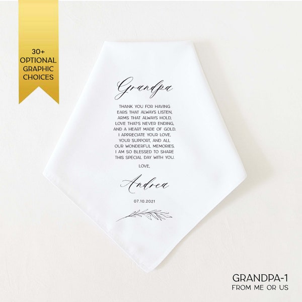 Grandpa Wedding Gift, Grandfather of the Bride Gift, Grandfather of the Groom Gift, Wedding Handkerchief Gift for Grandpa. Personalized Gift