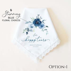 For Happy Tears, Personalized Wedding Handkerchief Gift for Bride, Something Blue for Bride, Mother of the Bride, Wedding Day Gift For Bride
