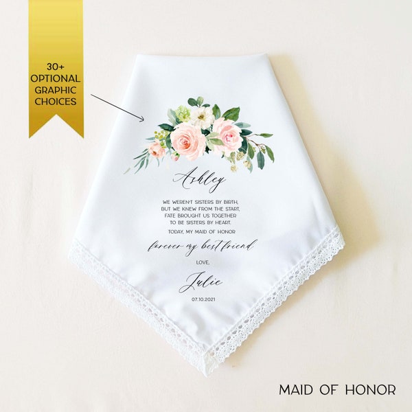 Maid of Honor Gift, Matron of Honor Gift, Bridesmaid Gift, Personalized Wedding Handkerchief Gift for Maid of Honor from Bride, Bridal Party