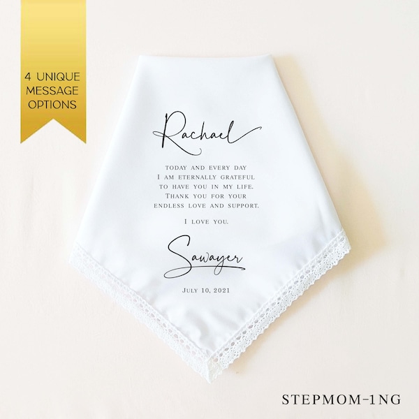 Stepmother of the Bride Gift, Stepmother of the Groom Gift, Personalized Wedding Handkerchief Gift for Stepmother, Wedding Gift for Stepmom