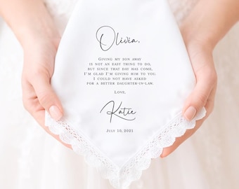 Daughter in Law Wedding Gift: Personalized Daughter in Law Wedding Handkerchief, Wedding Gift for Daughter in Law from Mother in Law/In Laws