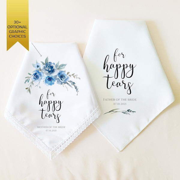 Mother of the Bride Wedding Gift, Mother of the Groom, For Happy Tears Handkerchief, Personalized Wedding Gift for Parents, Wedding Favor