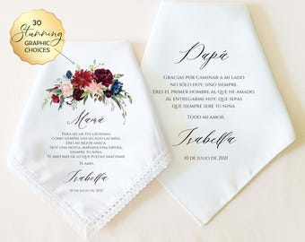 SPANISH Mother of the Bride Gift, Father of the Bride Gift, Wedding Handkerchief for Parents, Pañuelo de Boda Para los Padres de la Novia