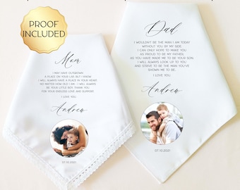 Mother of the Groom Gift, Father of the Groom Gift, Custom Photo Wedding Handkerchief for Parents, Wedding Keepsake