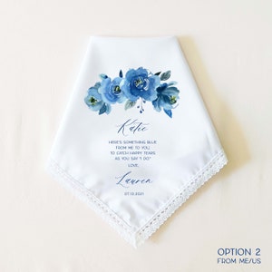 SOMETHING BLUE for Bride Personalized Wedding Handkerchief Gift for Bride, Something Blue Gift for Bridal Shower, Gift for Bride to Be Option 2 Me/Us