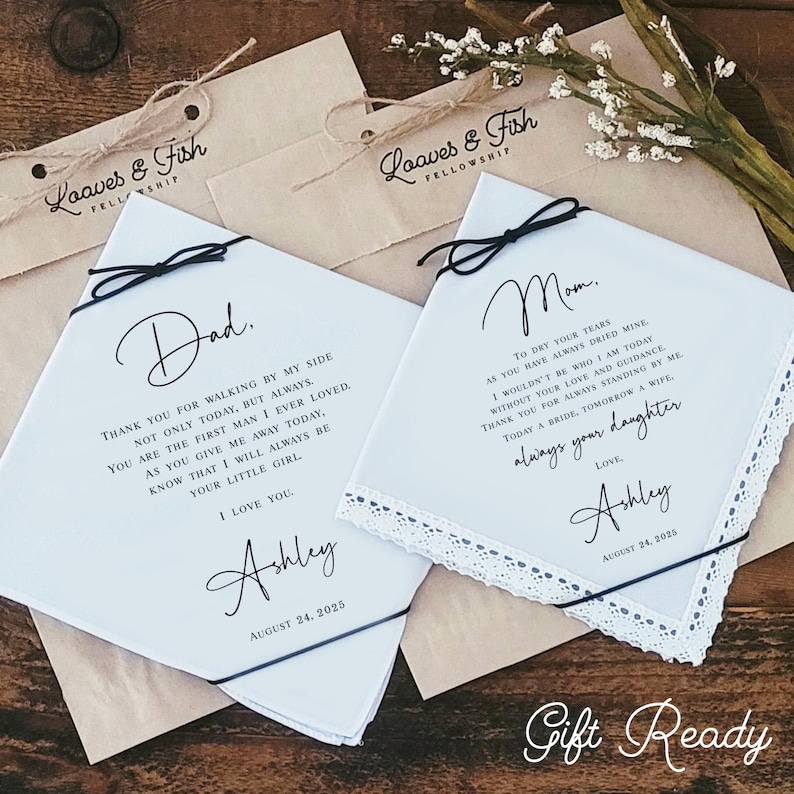 Father of the Bride Gift, Mother of the Bride Gift, Personalized Wedding Handkerchief, Wedding Gifts for Parents, Wedding Keepsake image 14