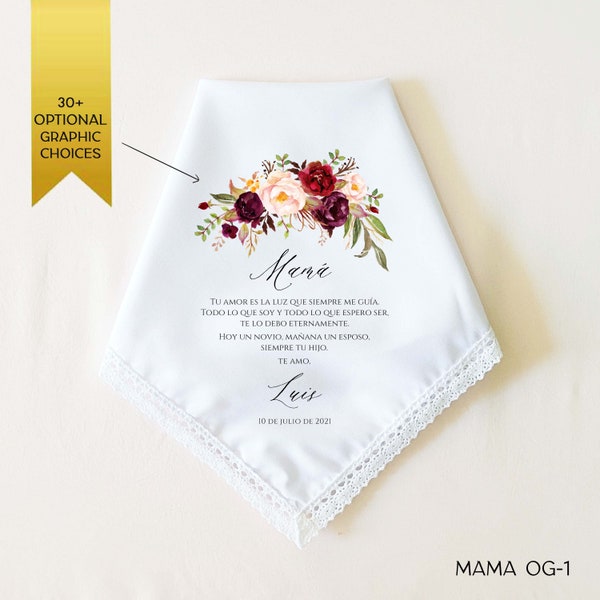 SPANISH Mother of the Groom Gift, Spanish Wedding Gift for Mom, Personalized Wedding Handkerchief, Pañuelo de Boda Para la Madre del Novio