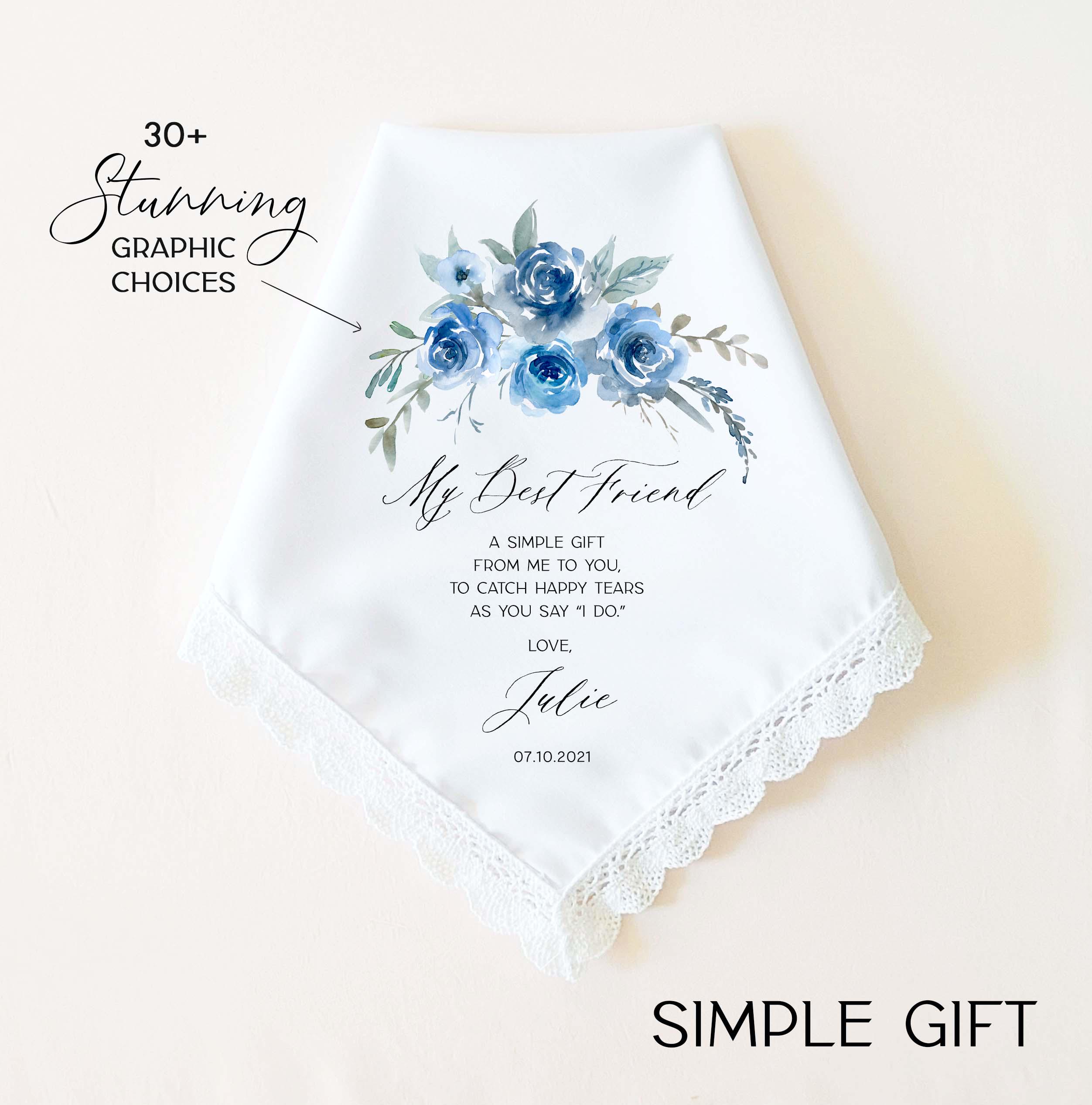 Mouchoir De Mariage « Something Blue » - Cadeau Mère De La Mariée - Coton 30,5x30,5 Cm Avec Enveloppe