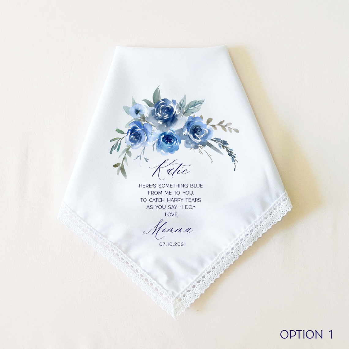 SOMETHING BLUE Personalized Wedding Handkerchief Gift for Option 1