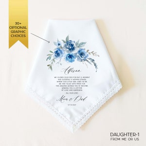 Daughter Wedding Gift from Mom, Bride Gift from Parents, Personalized Wedding Handkerchief, Something Blue for Bride, Wedding Day Gift Bride