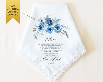 Daughter Wedding Gift from Mom, Bride Gift from Parents, Personalized Wedding Handkerchief, Something Blue for Bride, Wedding Day Gift Bride